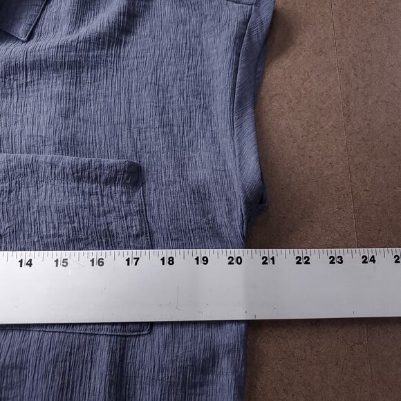 Nyland Shirt Tunic Dress Sz L Blue Crinkle Button Up Collared Sleeveless Casual - Picture 4 of 11